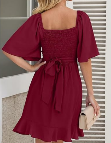 Women's Short Flared Sleeve Wedding Guest Dress - Image 5